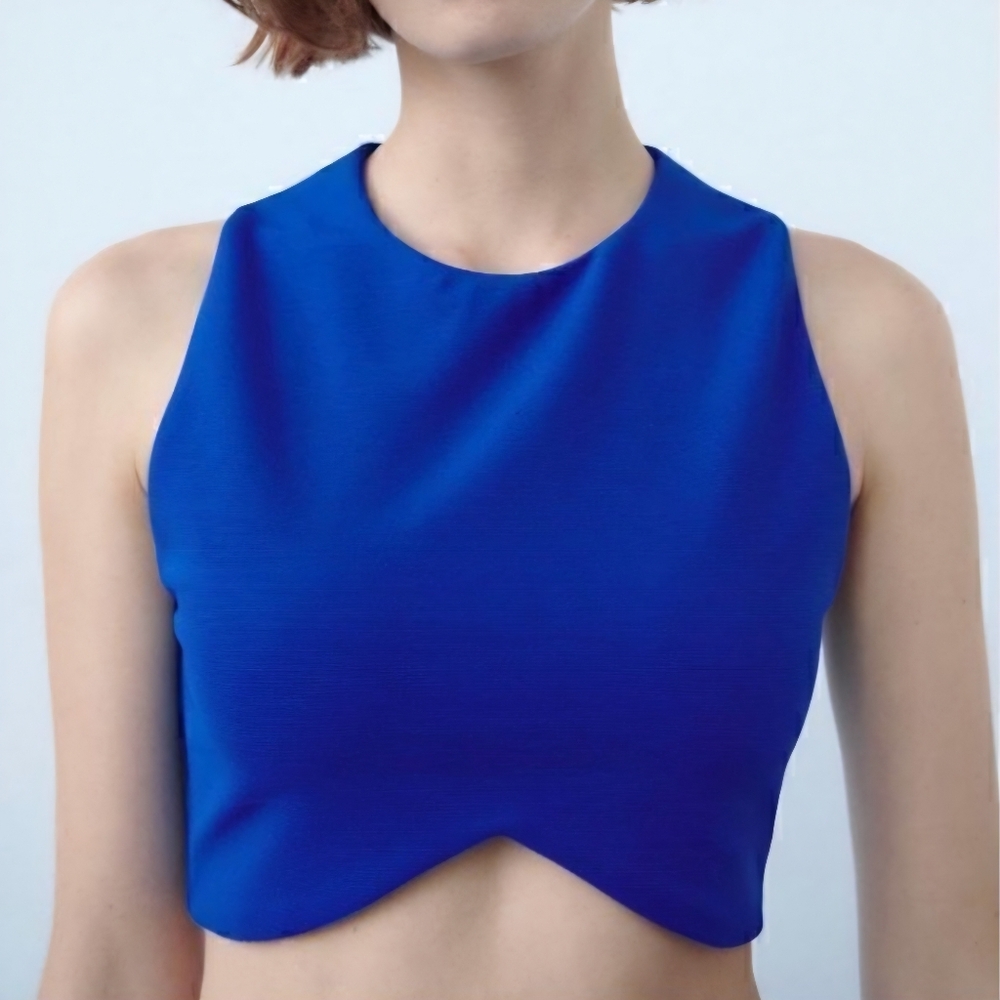 ZARA Women's Blue Sleeveless Crop Top